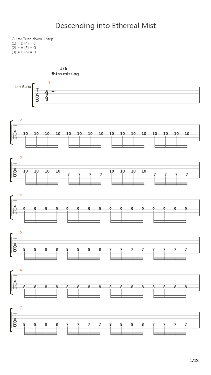 Descending Into Ethereal Mist吉他谱