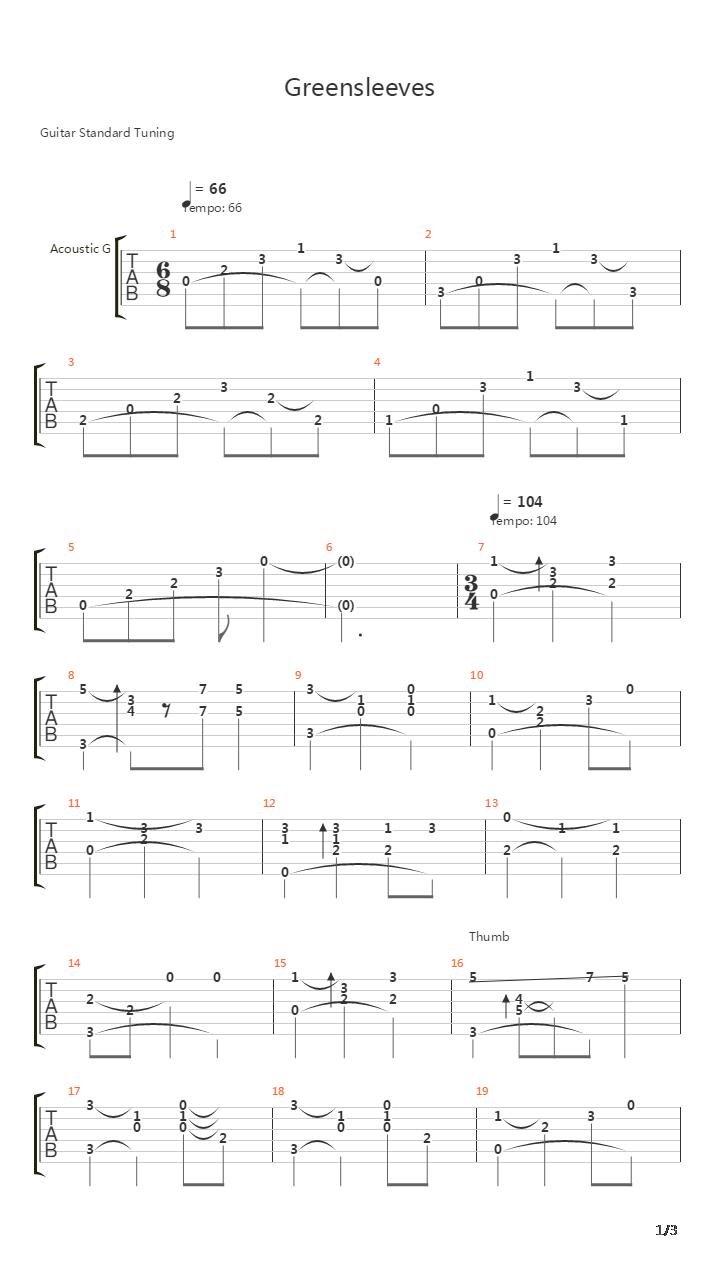 Greensleeves吉他谱