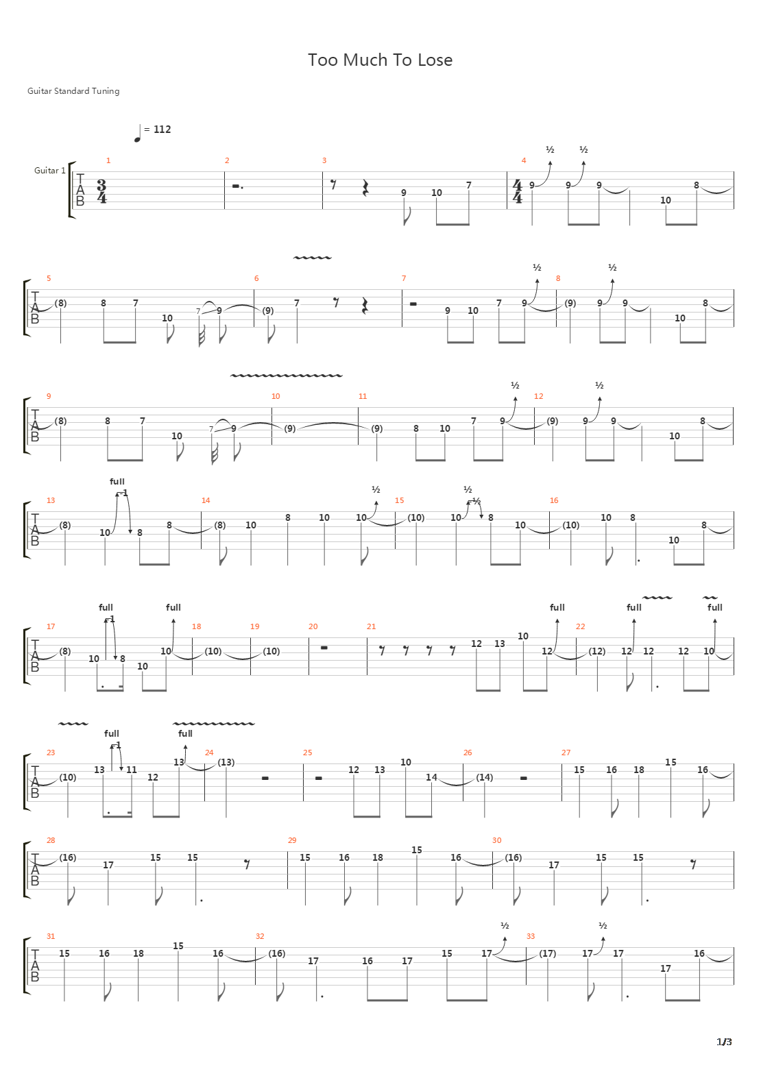 Too Much To Lose吉他谱