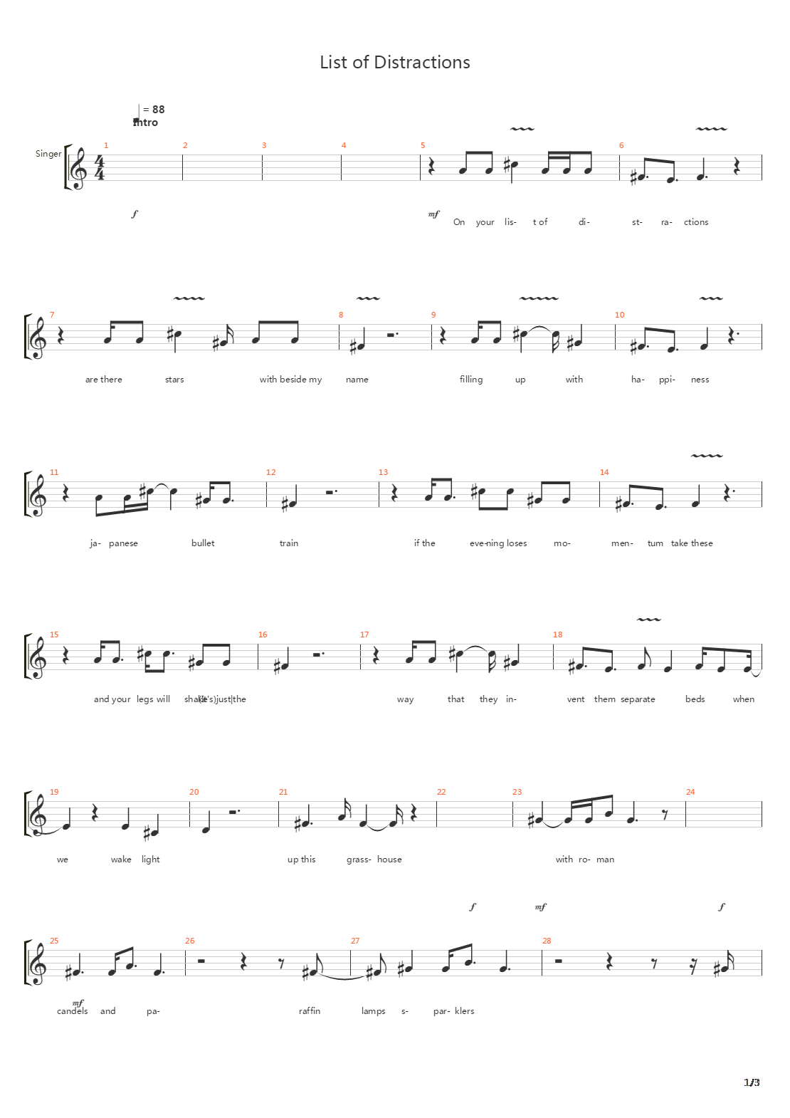 List Of Distractions吉他谱