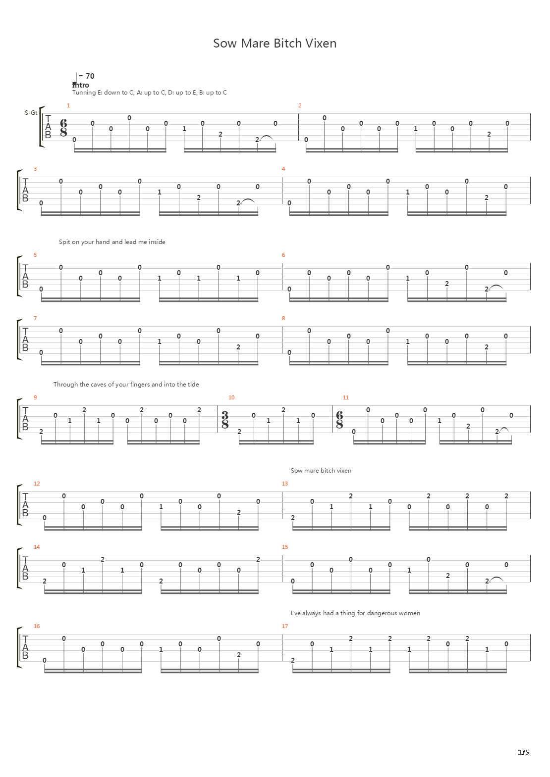 Sow Mare Bitch Vixen吉他谱