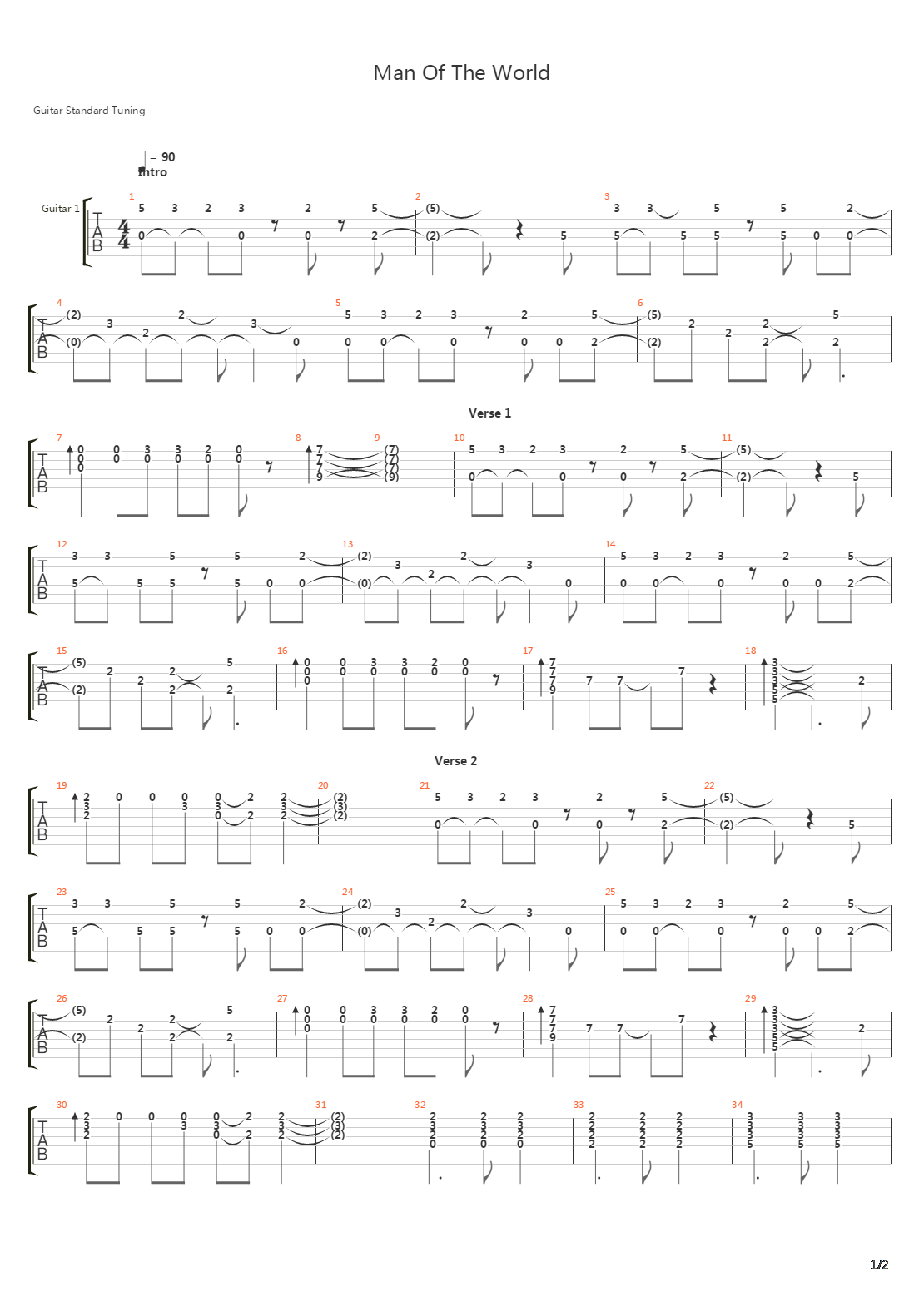 Man Of The World吉他谱