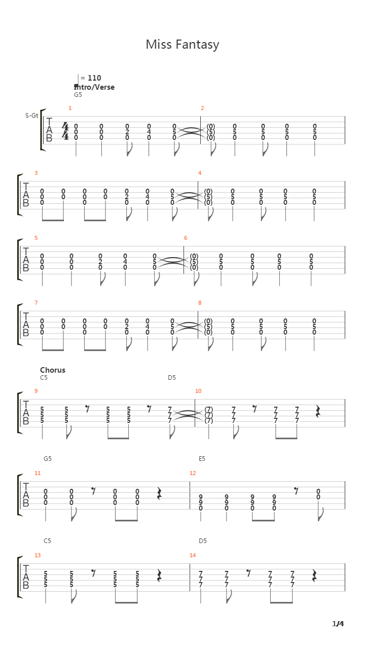 Miss Fantasy吉他谱