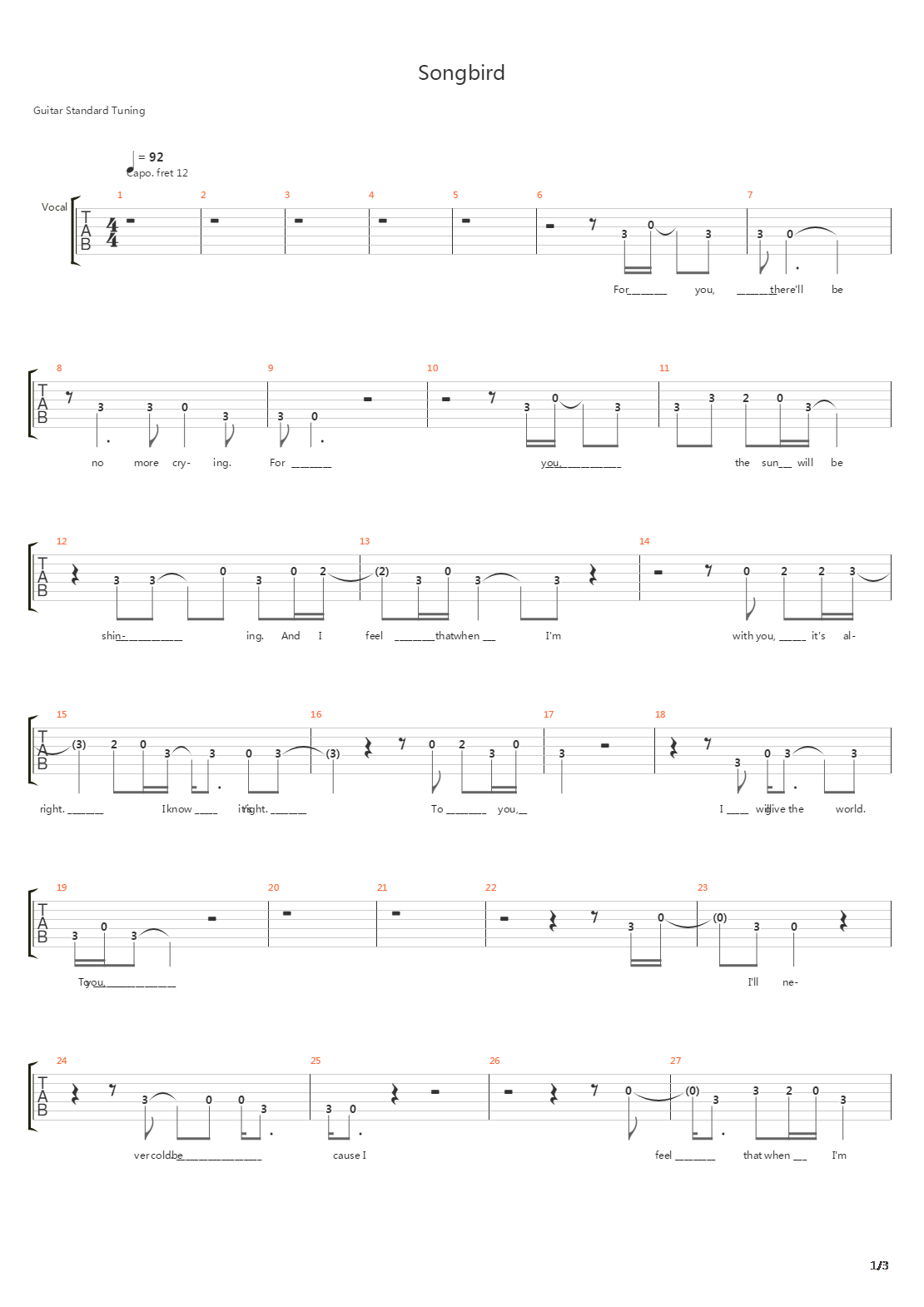 Songbird吉他谱