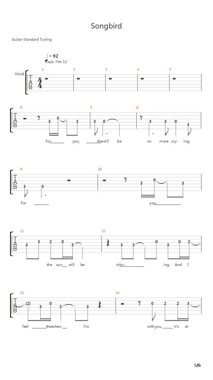 Songbird吉他谱