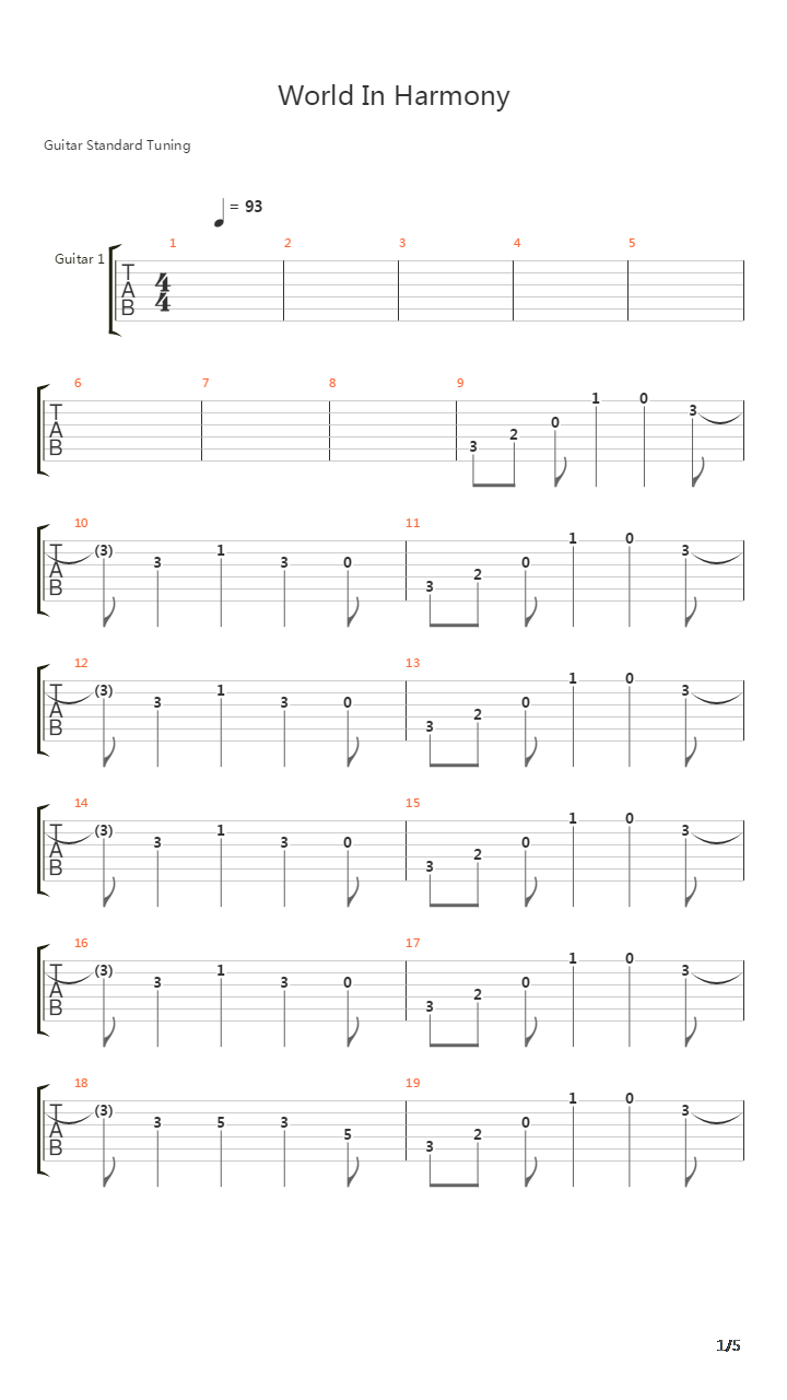 World In Harmony吉他谱