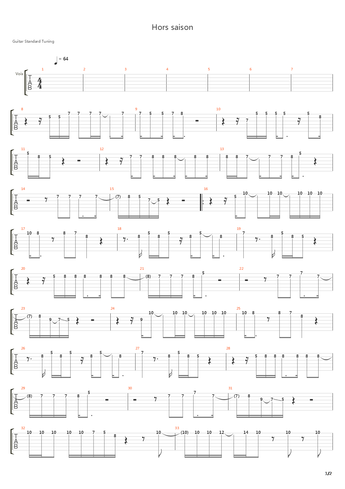 Hors Saison吉他谱