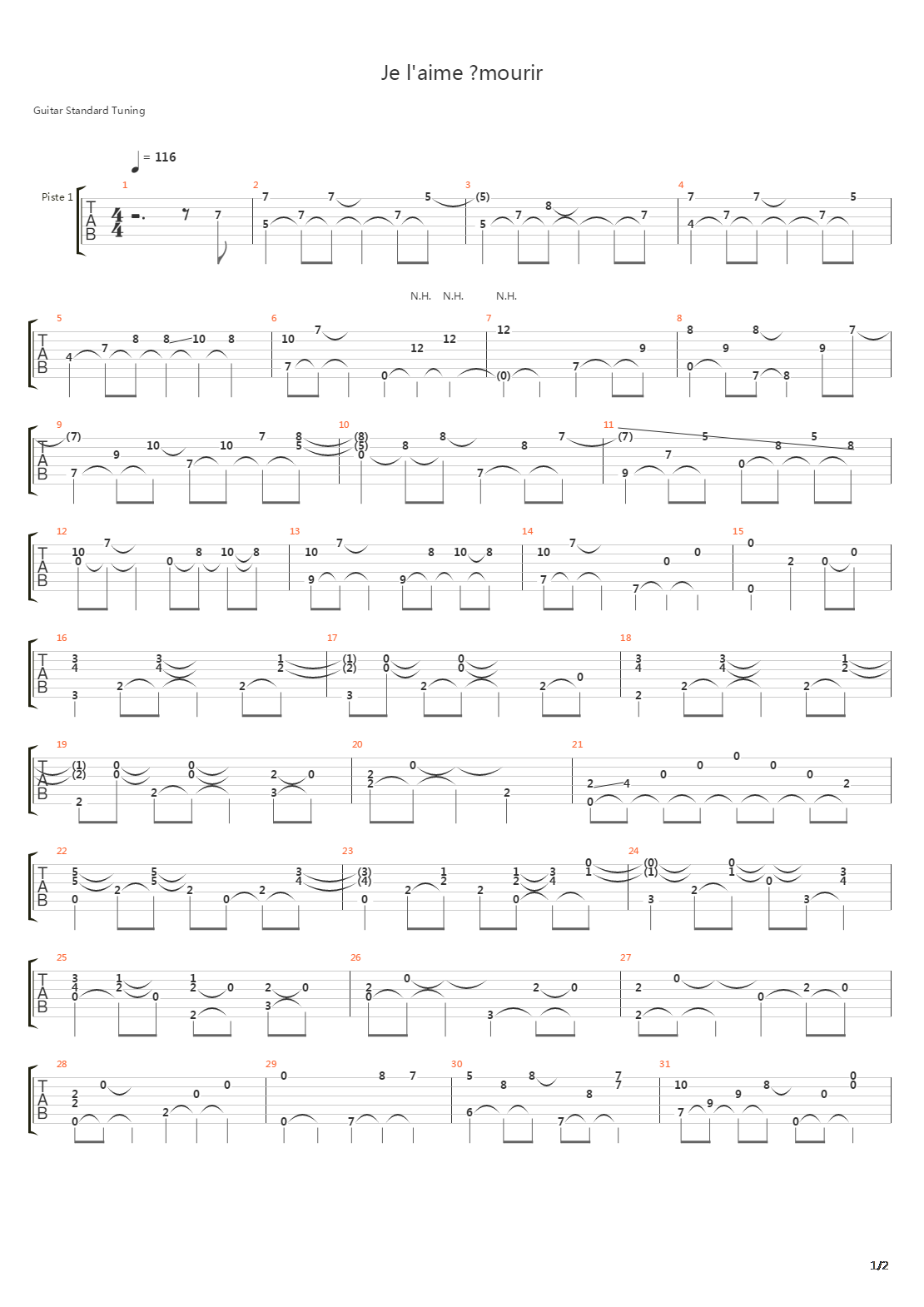 Je Laime A Mourir吉他谱