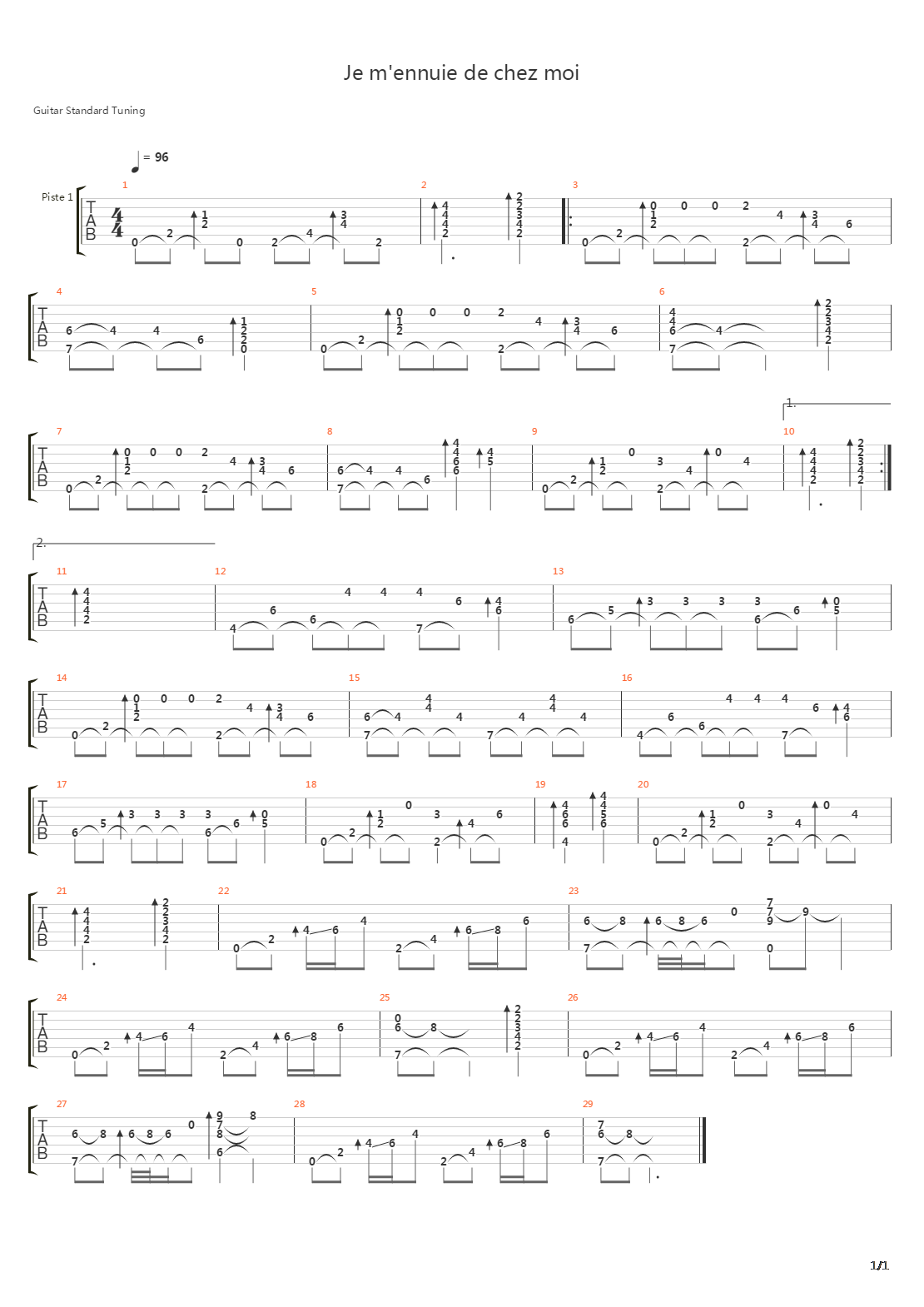 Je Mennuie De Chez Moi吉他谱