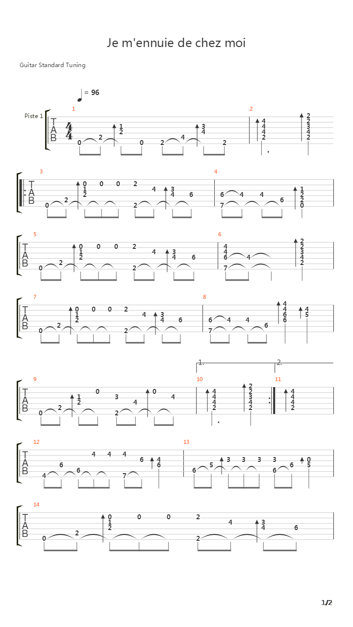 Je Mennuie De Chez Moi吉他谱