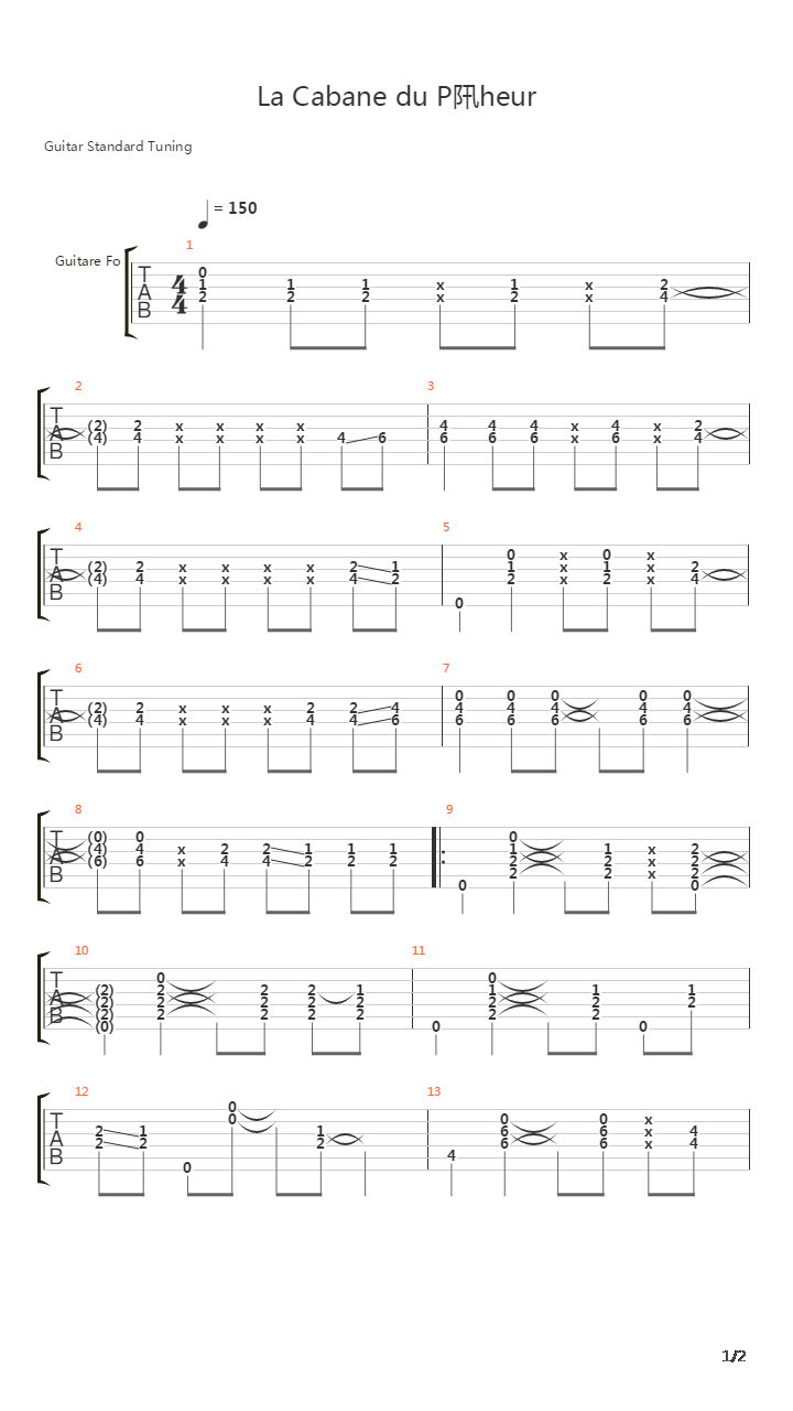 La Cabane Du Pcheur吉他谱