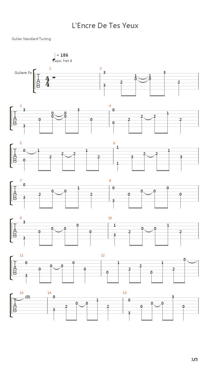 Lencre De Tes Yeux吉他谱