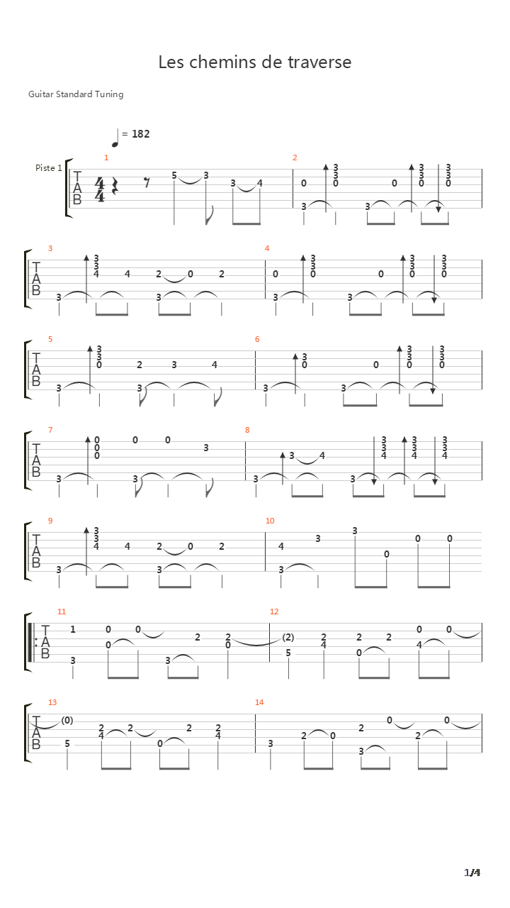 Les Chemins De Traverse吉他谱