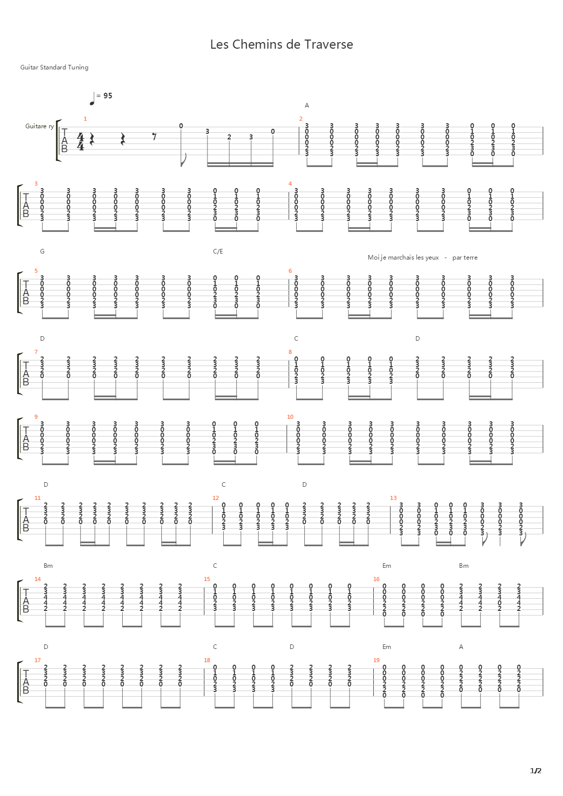 Les Chemins De Traverse吉他谱