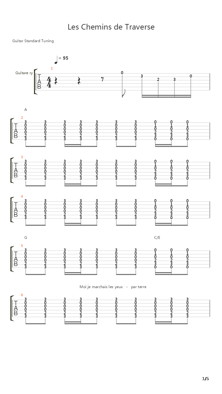 Les Chemins De Traverse吉他谱