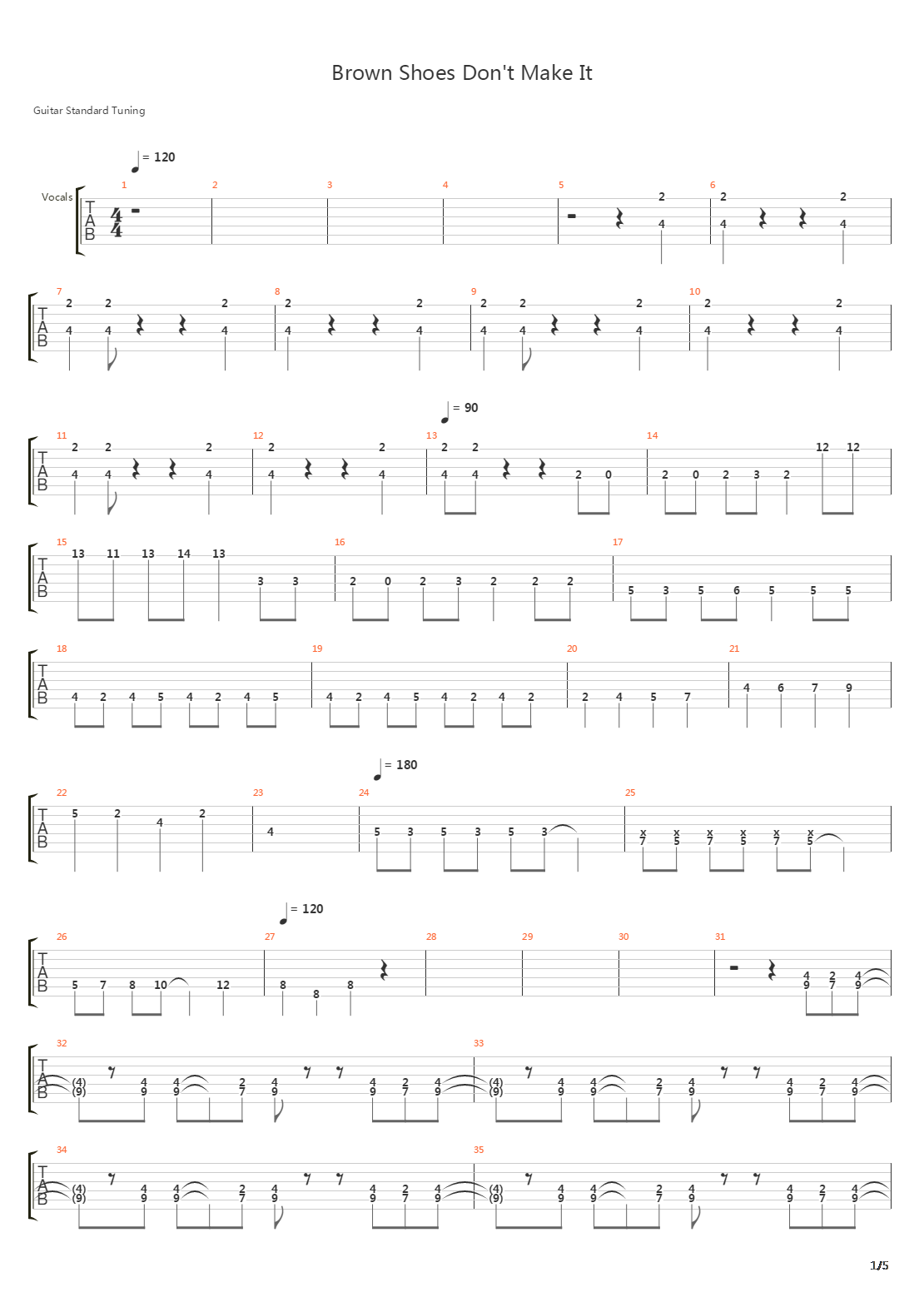 Brown Shoes Dont Make It吉他谱