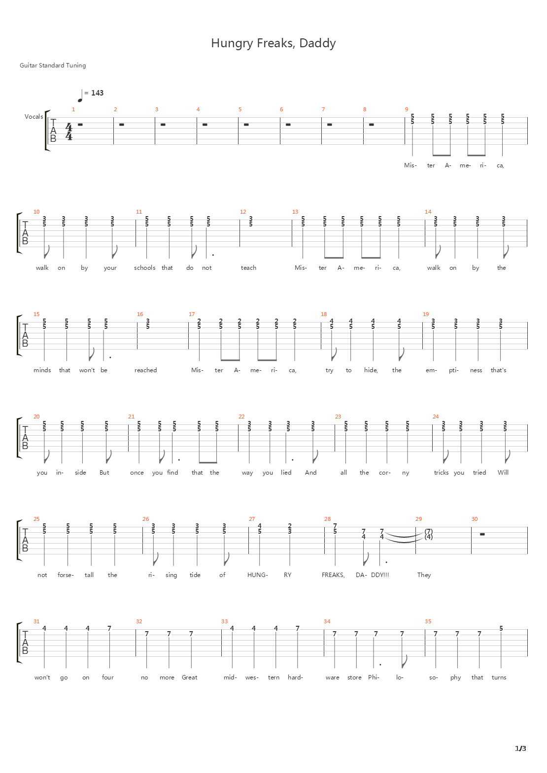 Hungry Freaks Daddy吉他谱