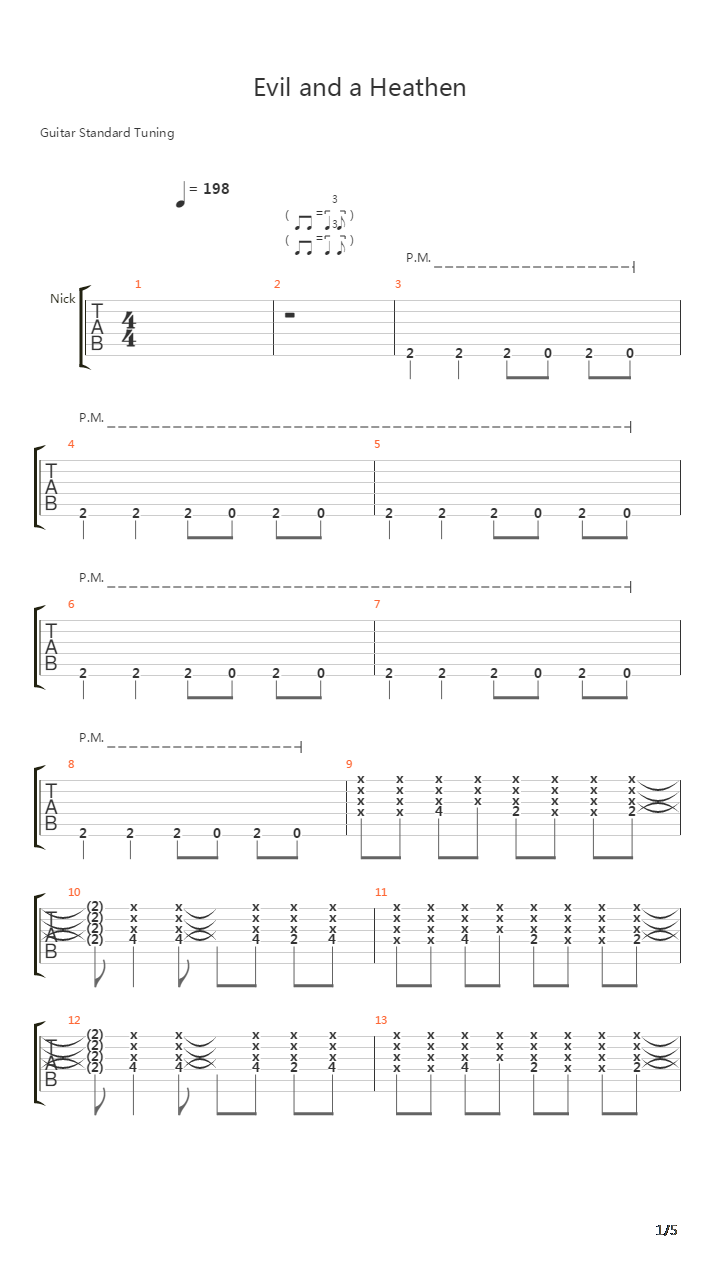 Evil And A Heathen吉他谱