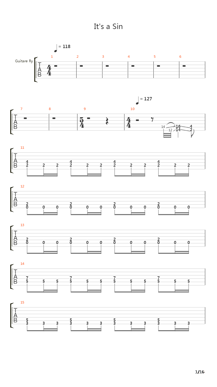 Its A Sin吉他谱