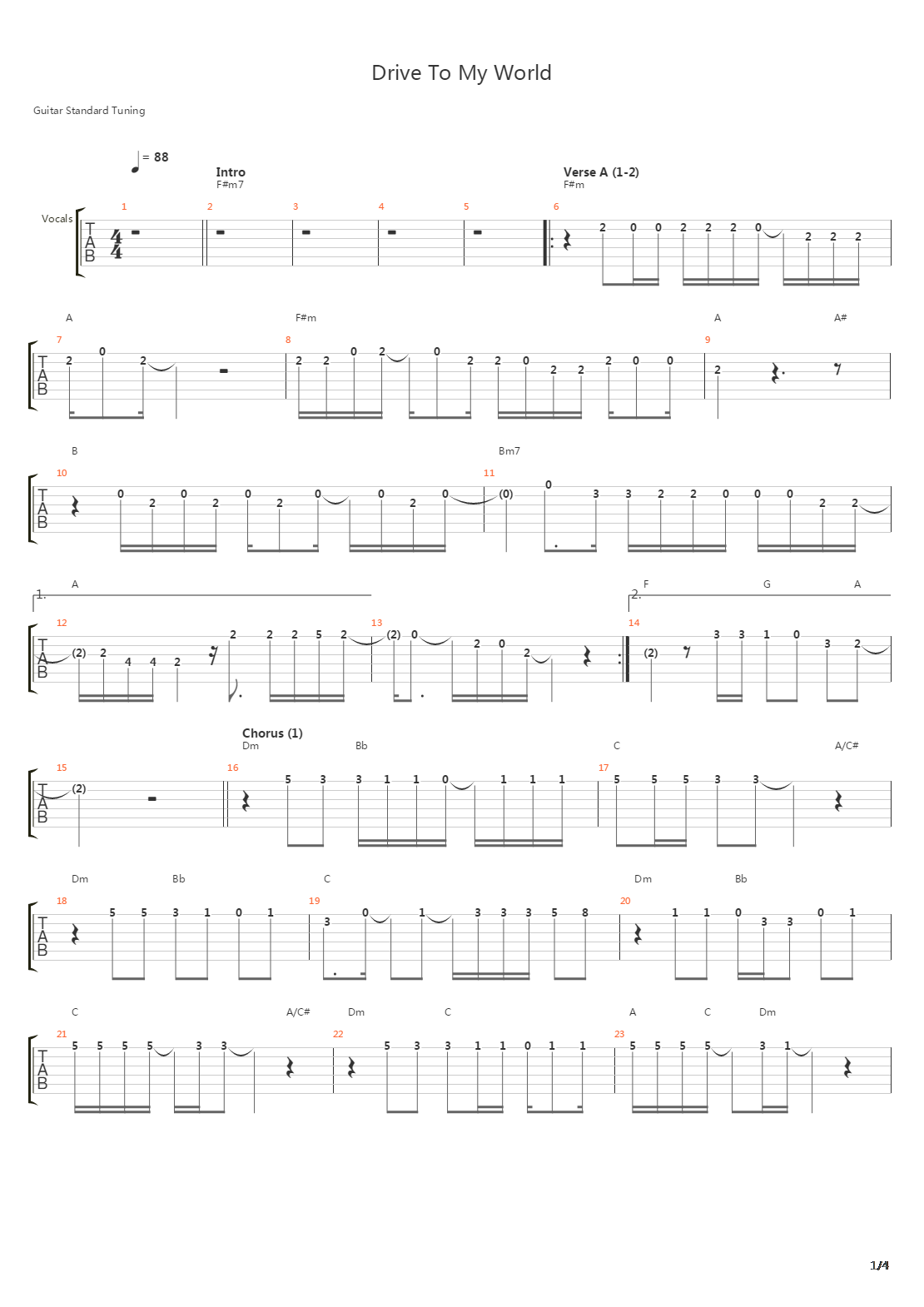 Drive To My World吉他谱