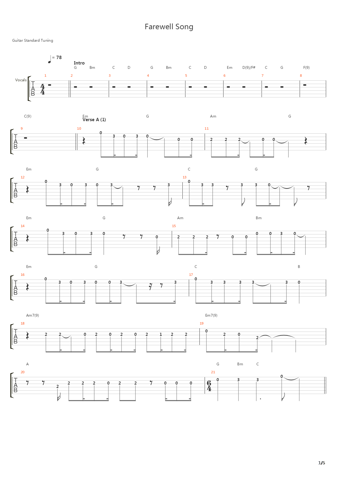 Farewell Song吉他谱