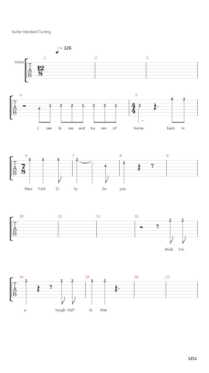 Back In Nyc吉他谱
