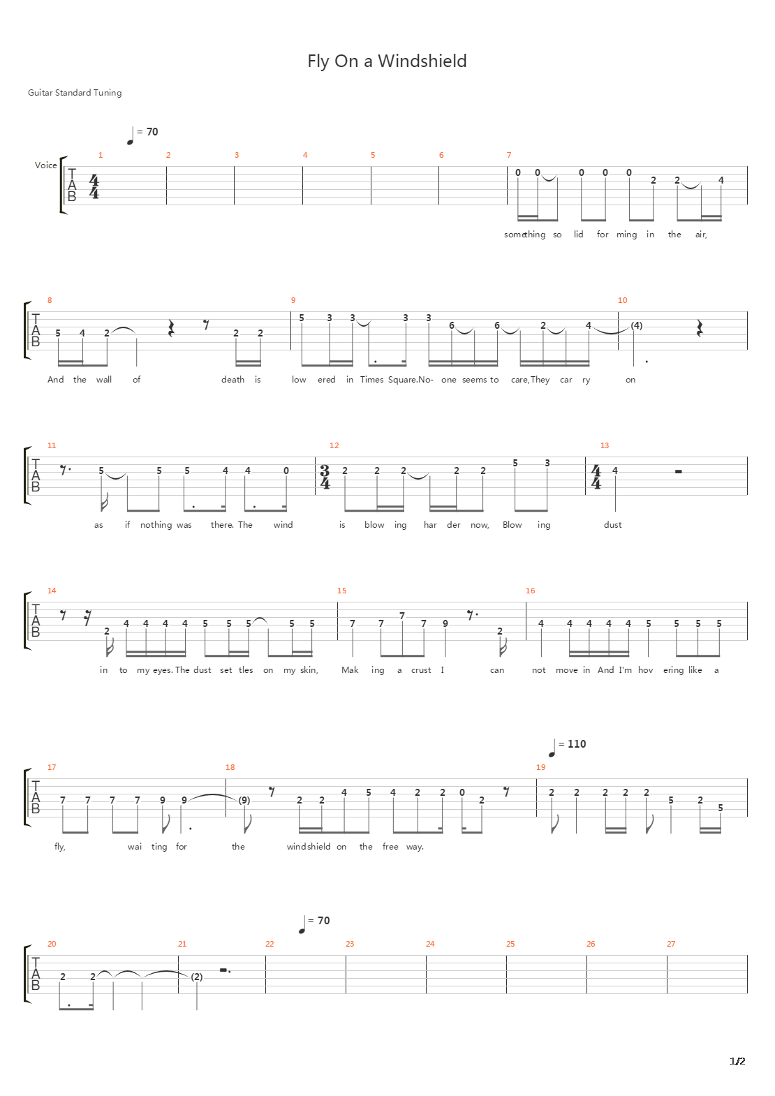 Fly On A Windshield吉他谱