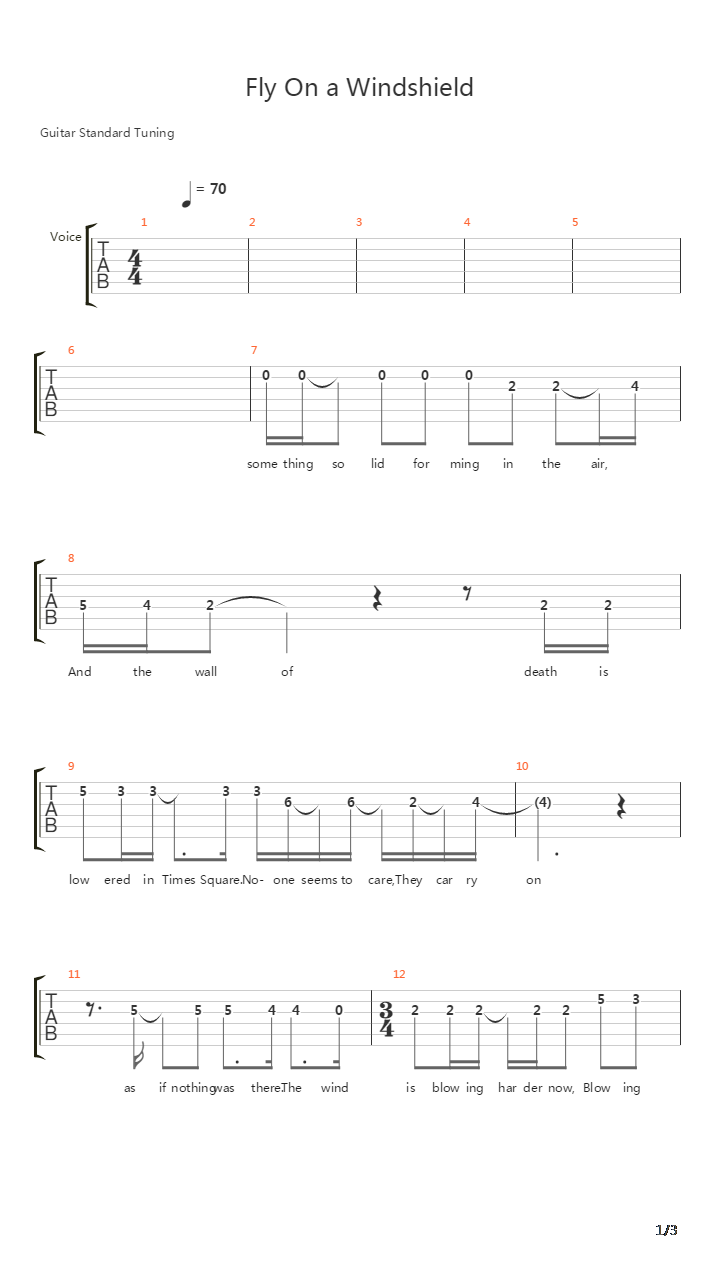 Fly On A Windshield吉他谱