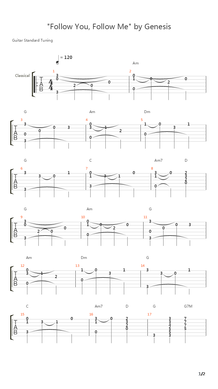 Follow You Follow Me吉他谱