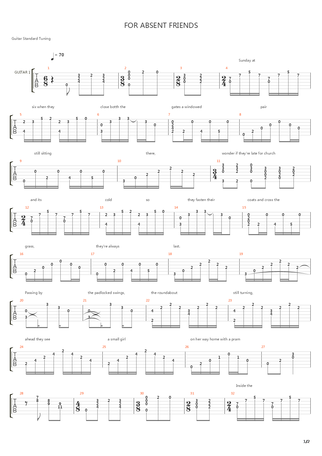 For Absent Friends吉他谱