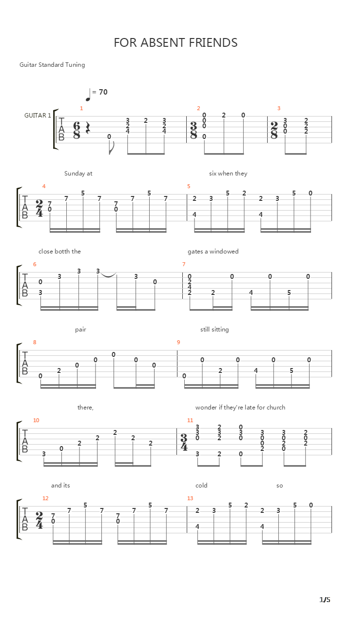 For Absent Friends吉他谱