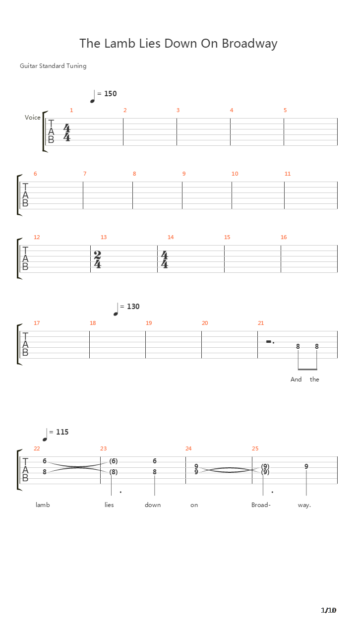 Lamb Lies Down On Broadway吉他谱