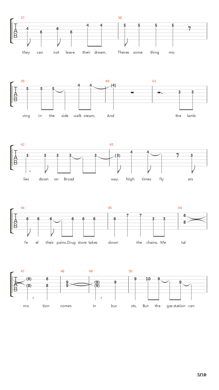 Lamb Lies Down On Broadway吉他谱