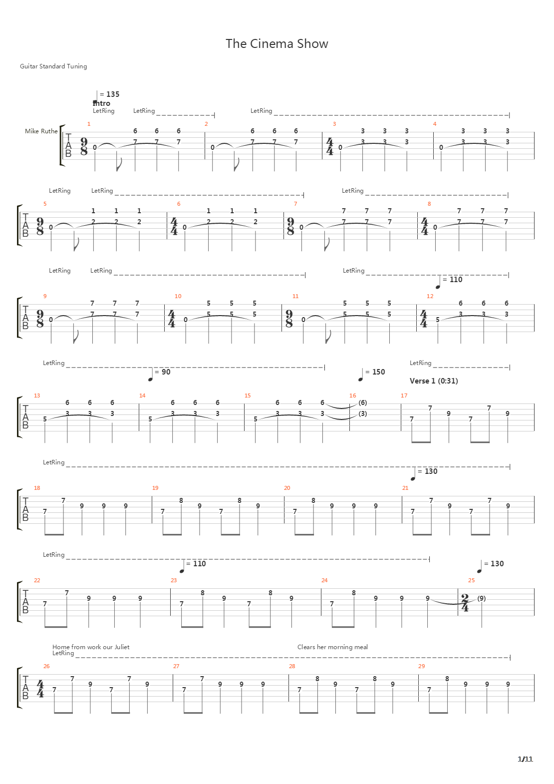 The Cinema Show吉他谱