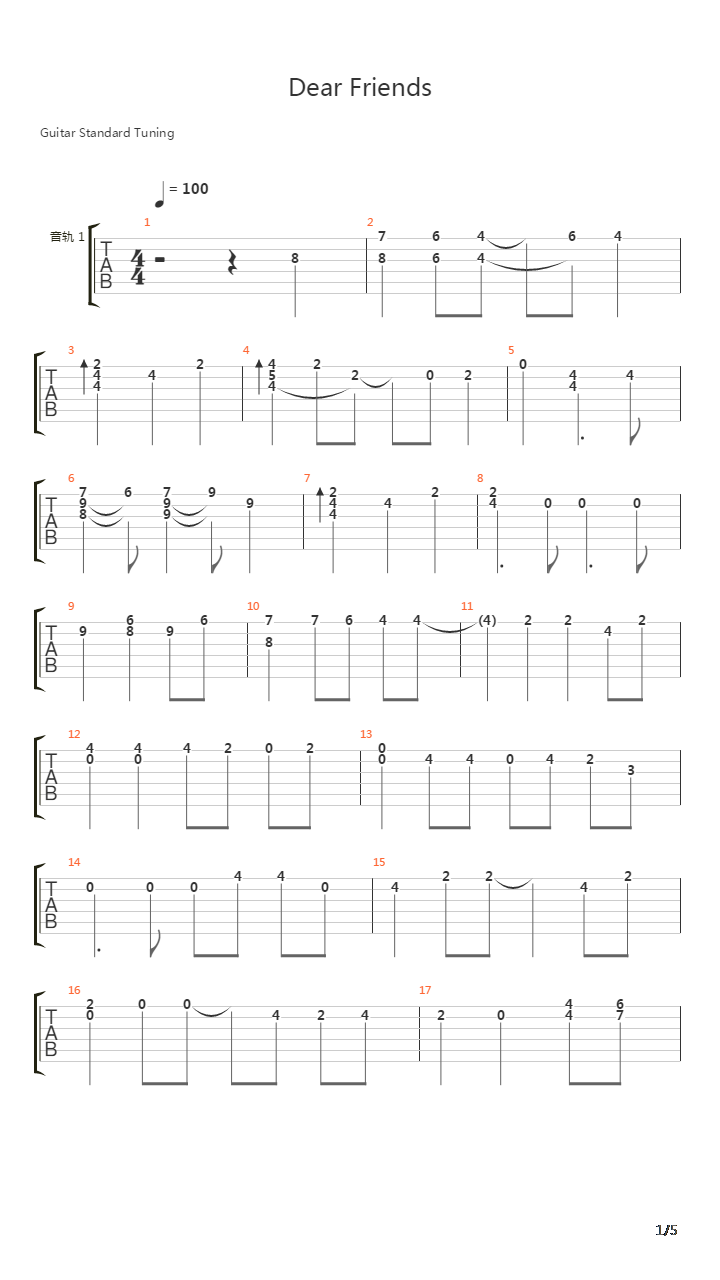 海贼王 - Dear Friends吉他谱
