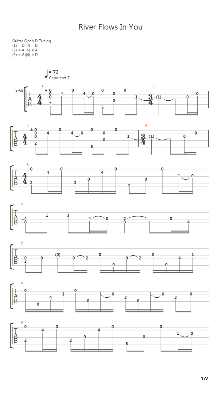 River Flows In You吉他谱