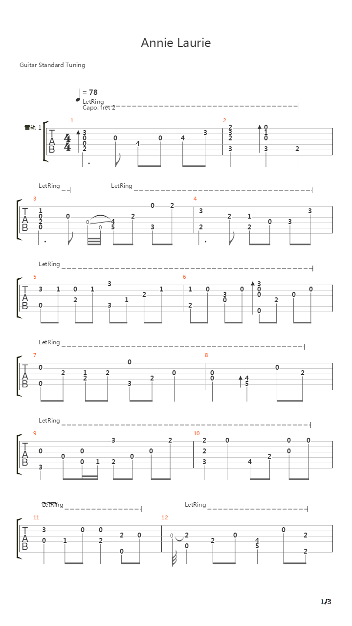 Annie Laurie アニー ローリー吉他谱