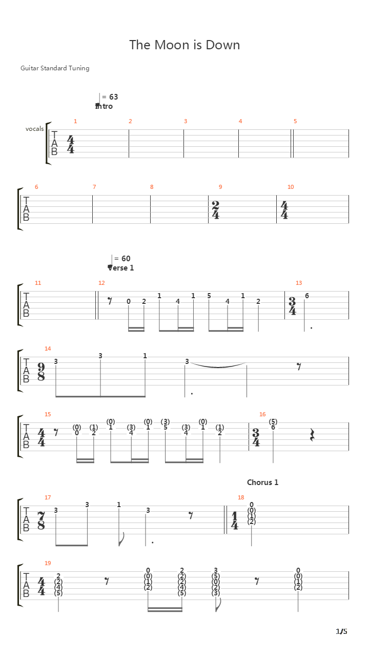 The Moon Is Down吉他谱
