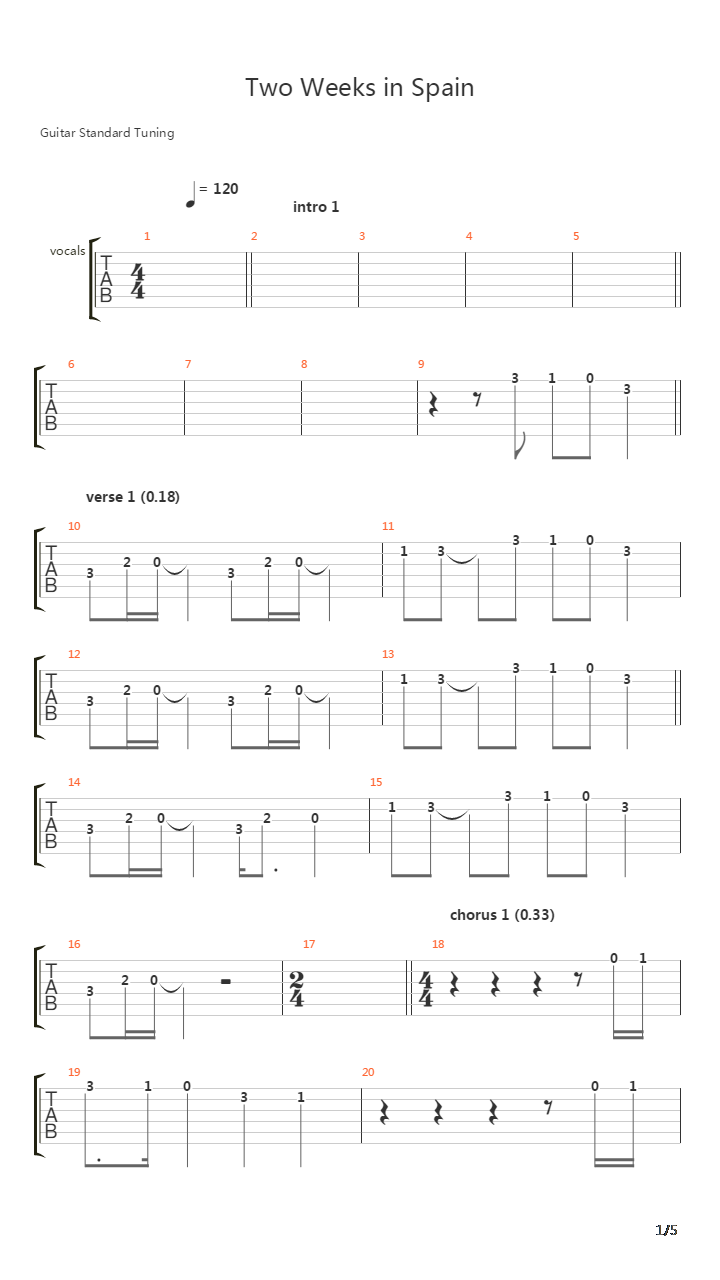 Two Weeks In Spain吉他谱