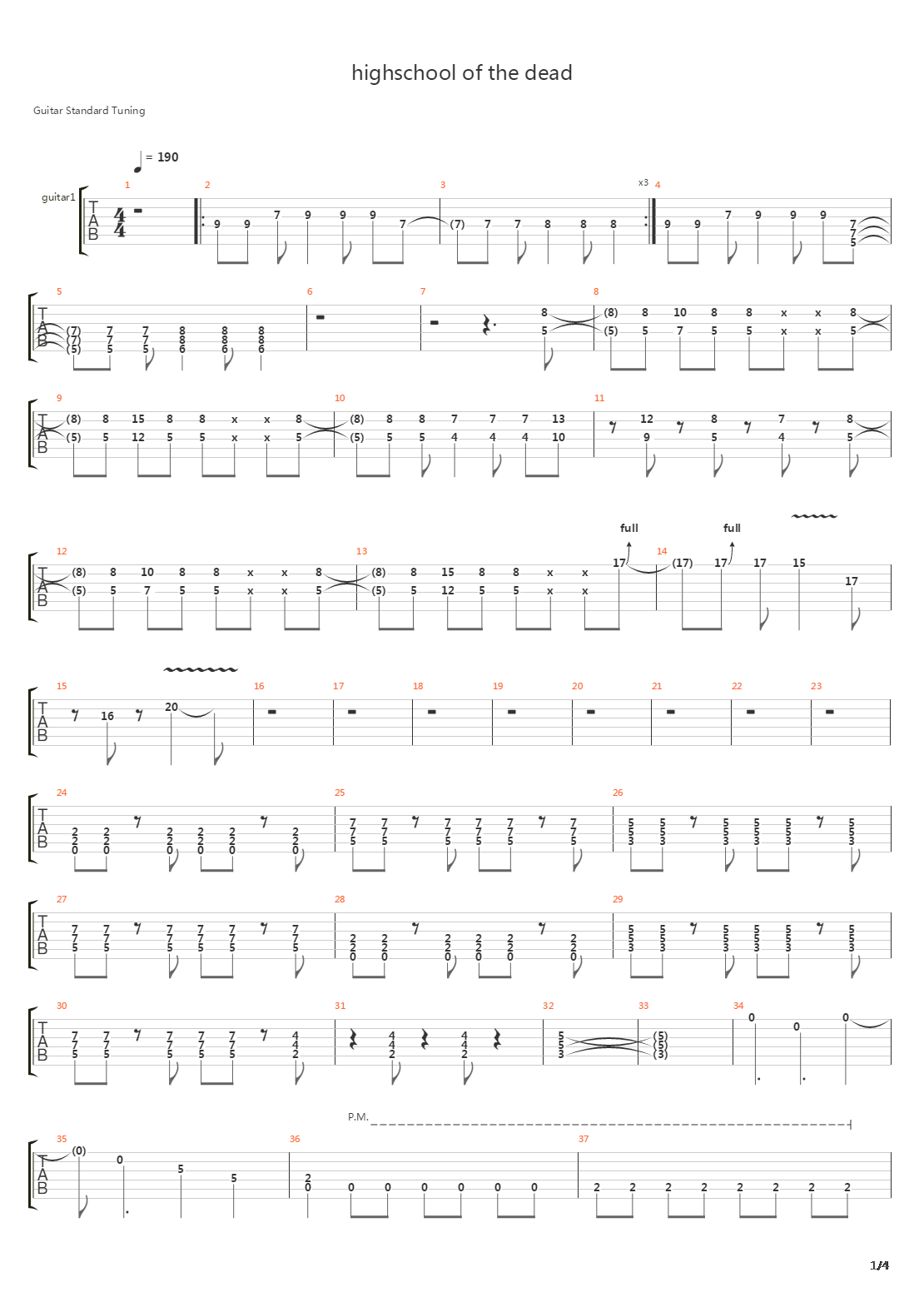 Highschool of the Dead(学园默示录) - Opening Theme吉他谱