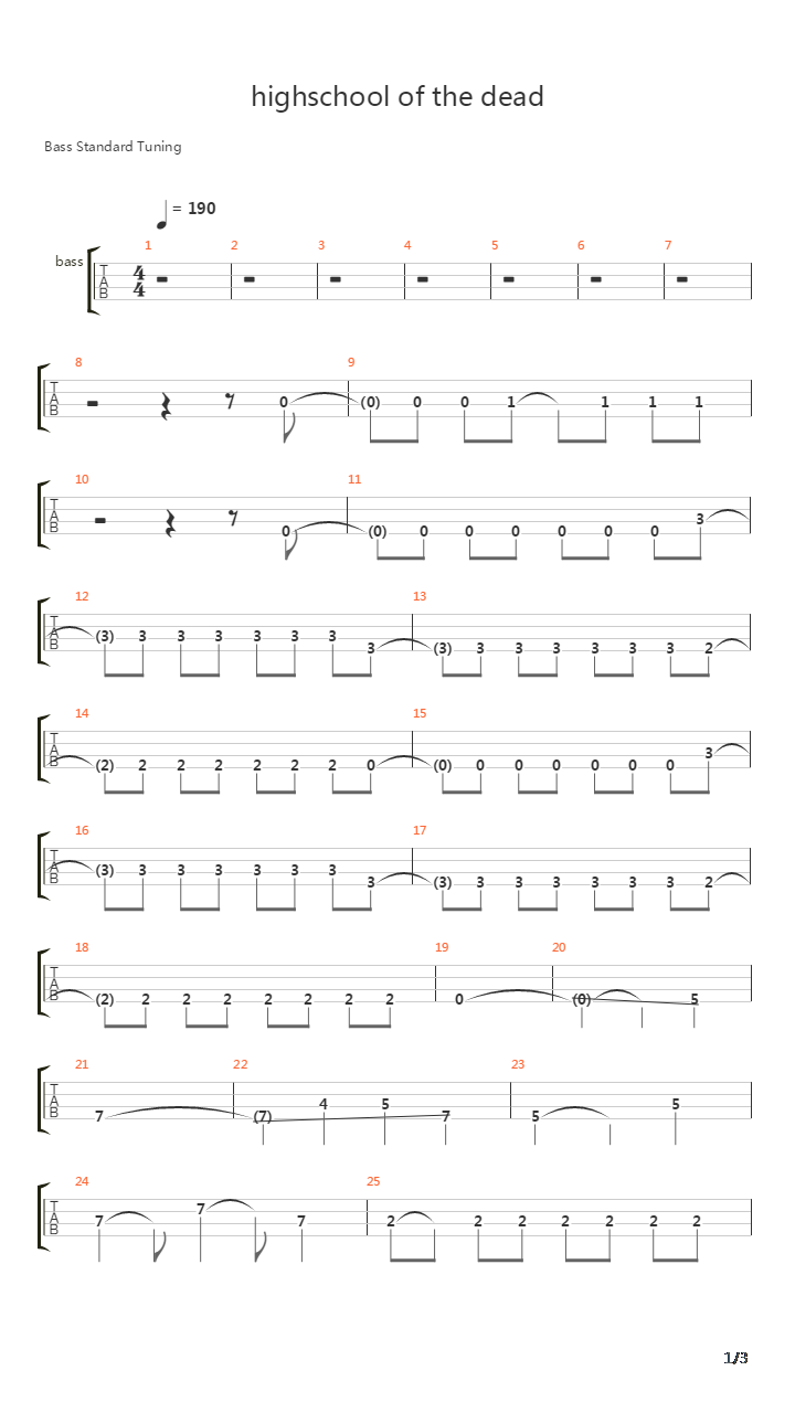 Highschool of the Dead(学园默示录) - Opening Theme吉他谱