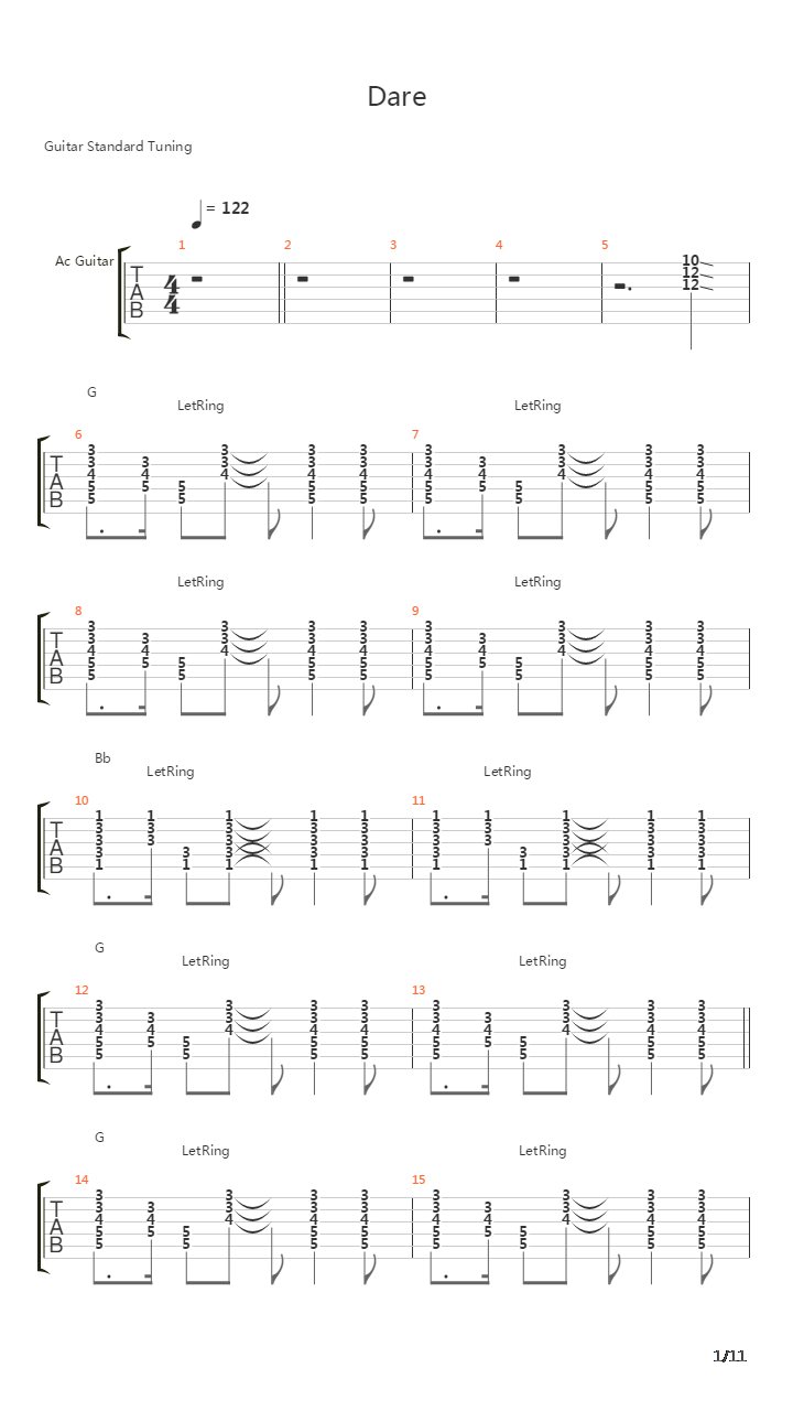 Dare吉他谱