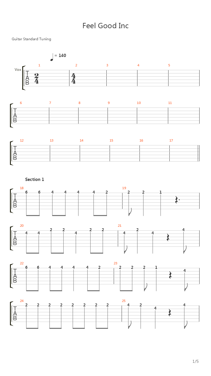Feel Good Inc吉他谱