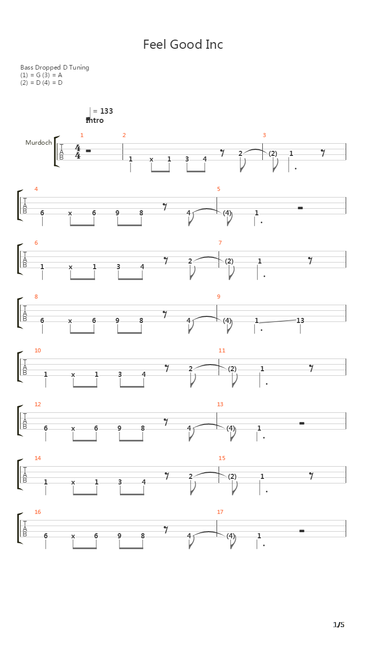 Feel Good Inc吉他谱