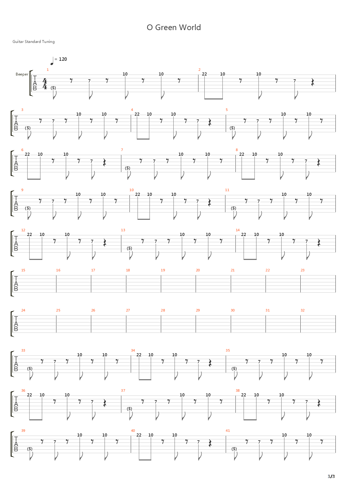 O Green World吉他谱