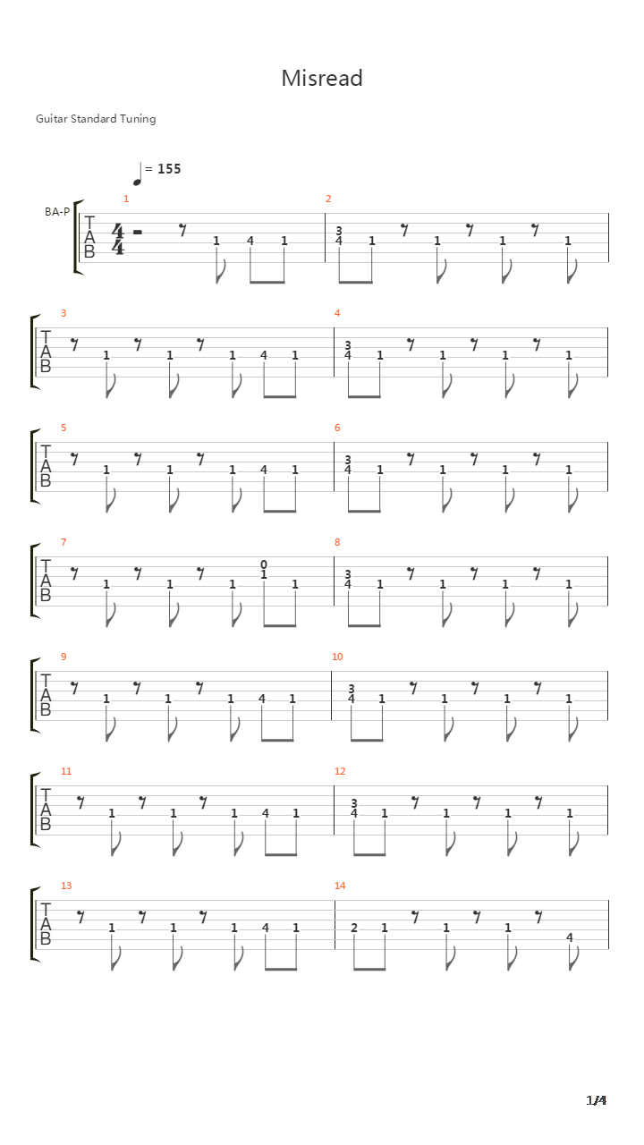 Misread吉他谱