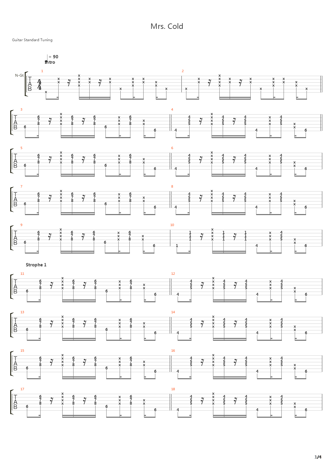 Mrs Cold吉他谱