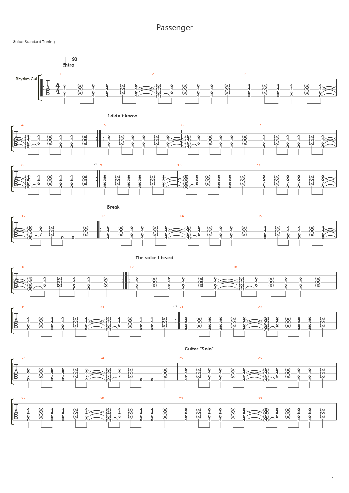 Passenger吉他谱