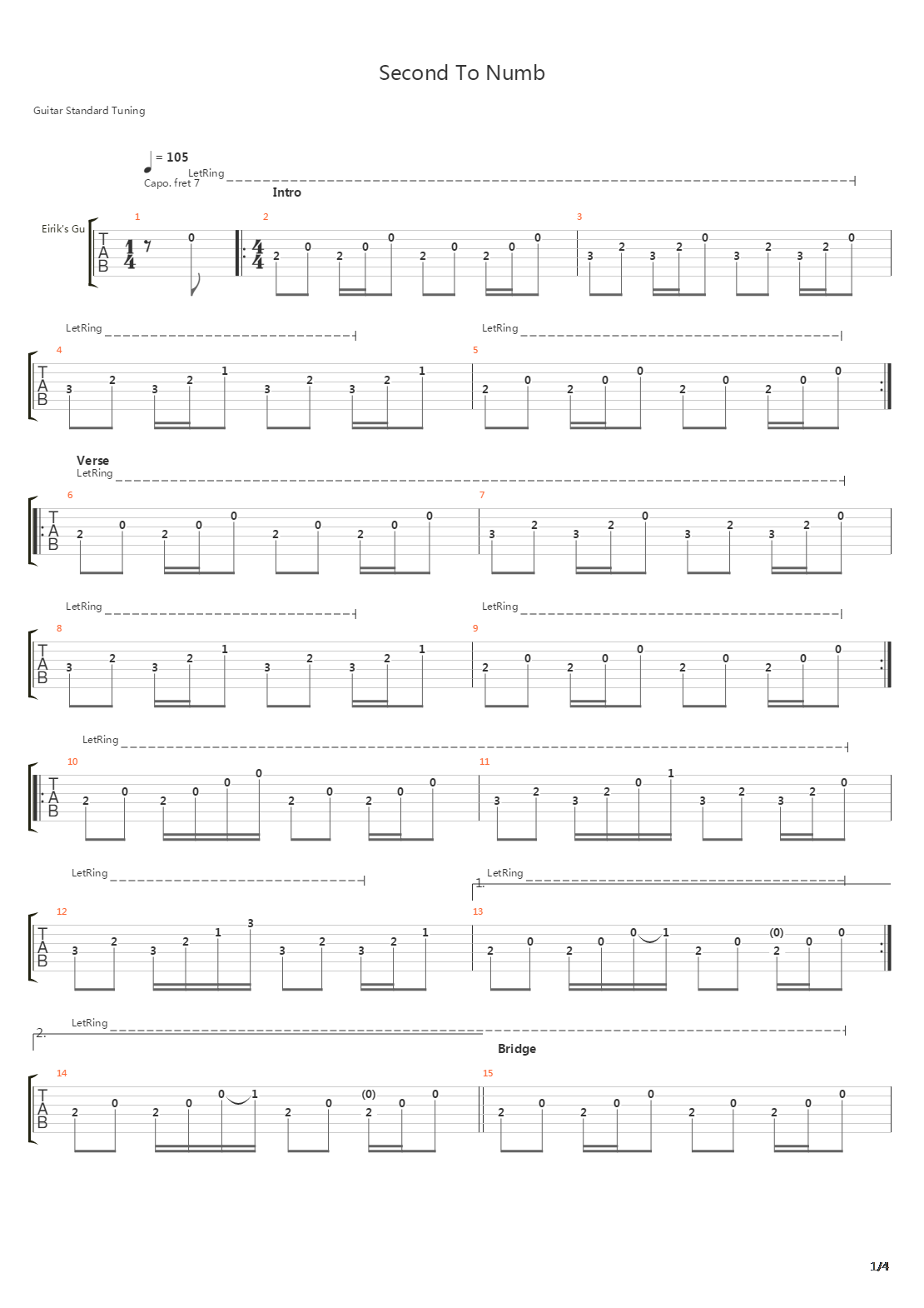 Second To Numb吉他谱