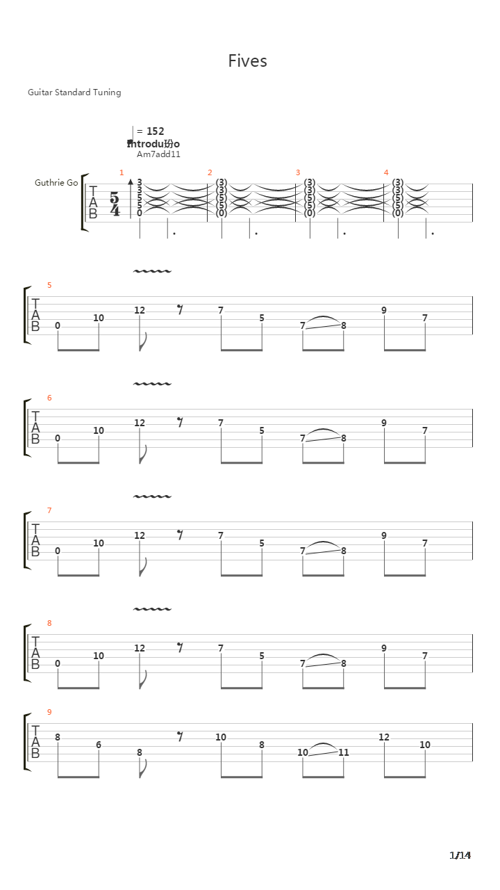 Fives吉他谱
